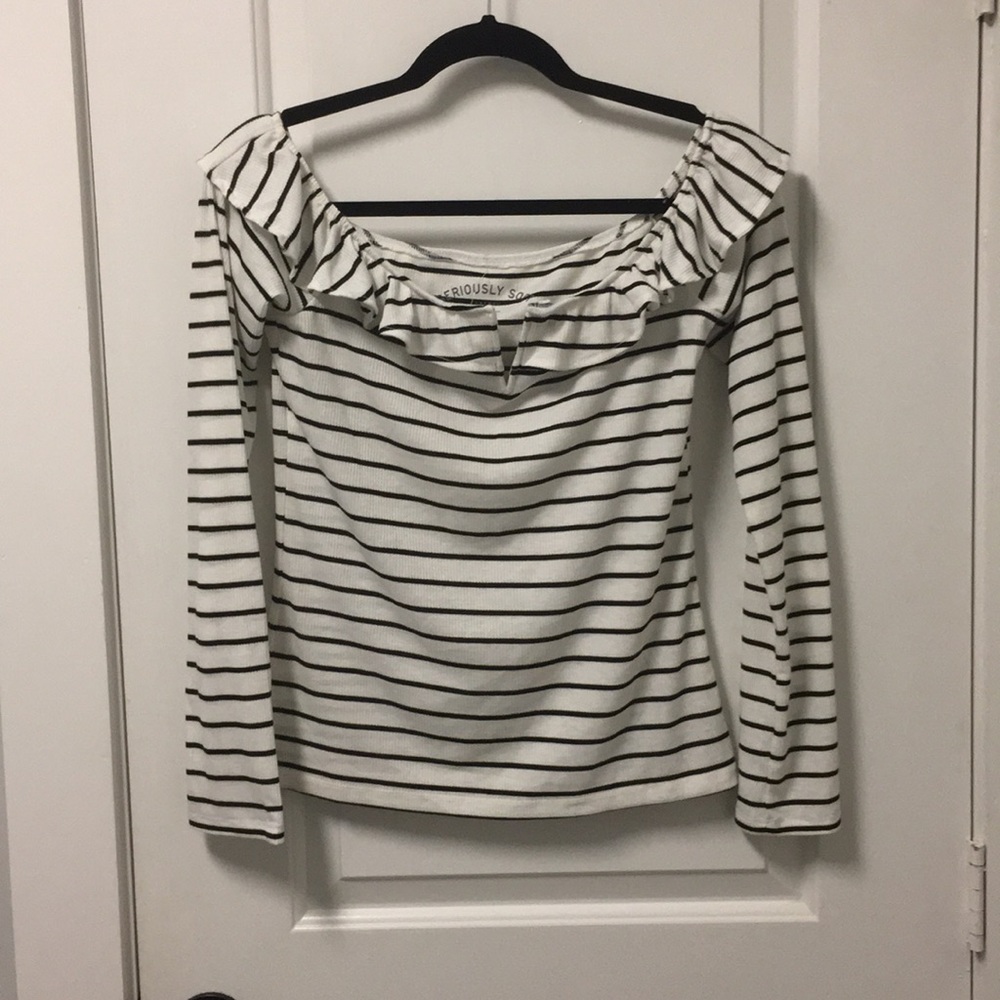 Long Sleeve off the shoulder Striped Tee